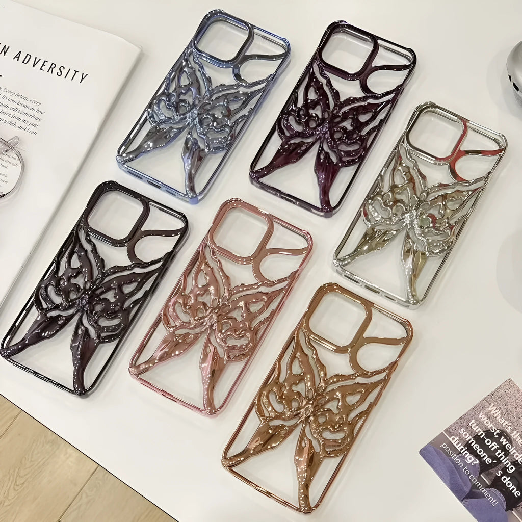 TPU mobile phone case with hollow butterfly electroplated design in silver, suitable for Apple iPhone 16 Pro
