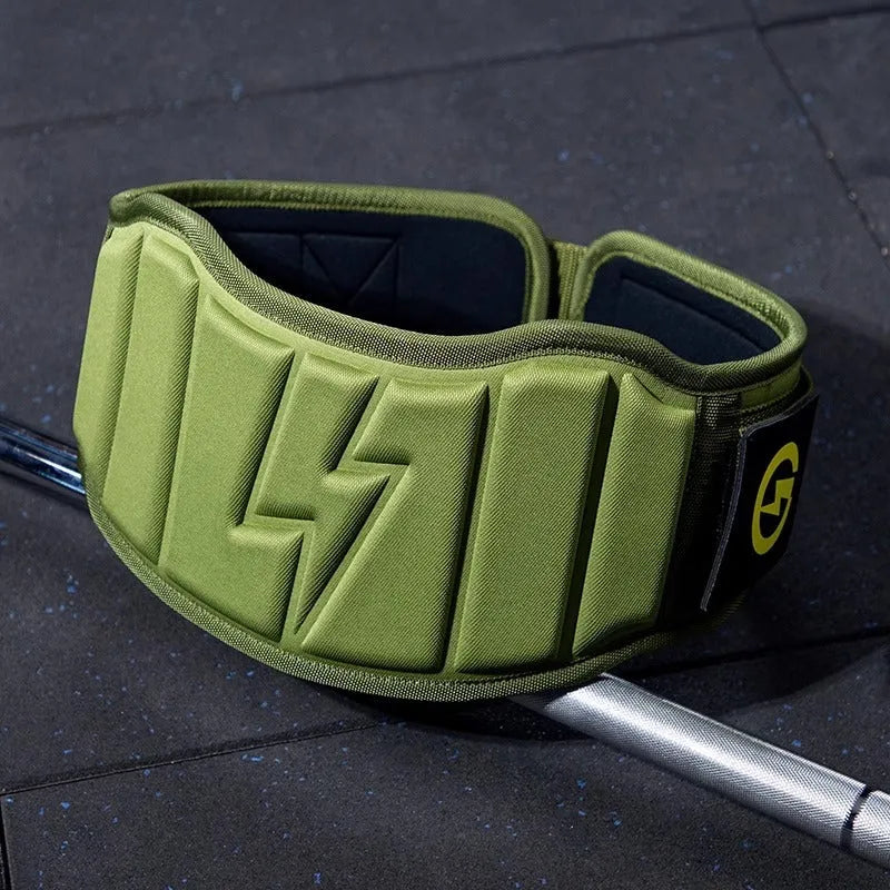 Army Green abdominal exercising and lumbar support belt for weightlifting, shown in size L.