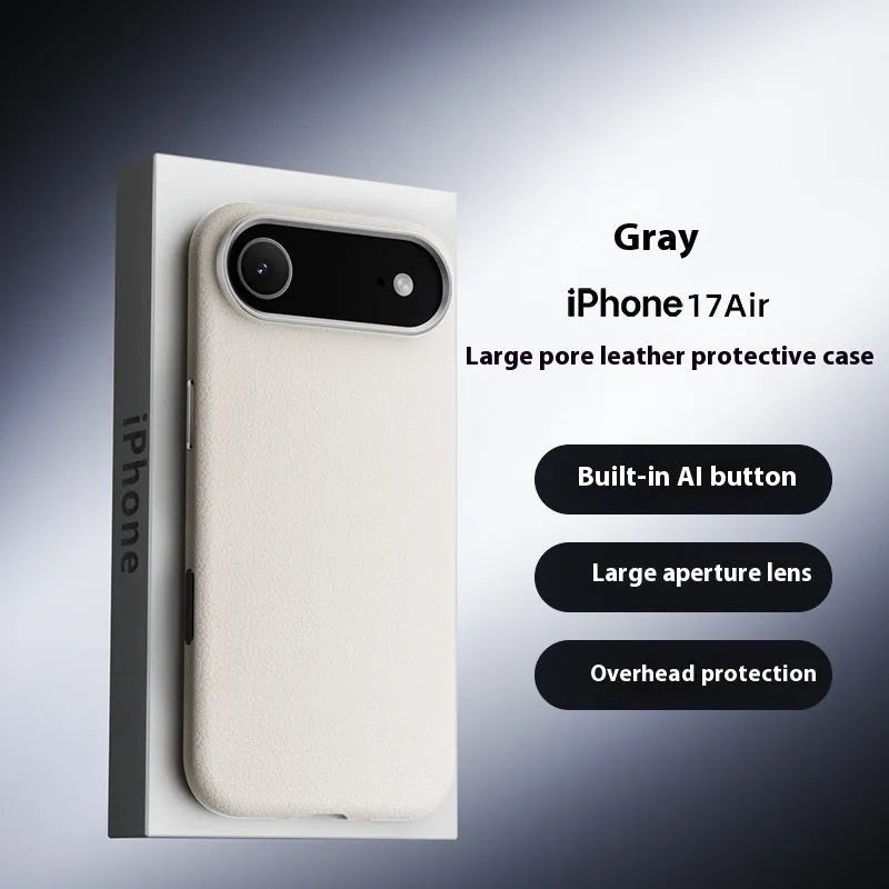 Black magnetic leather phone case for iPhone 17 Pro with electroplated finish