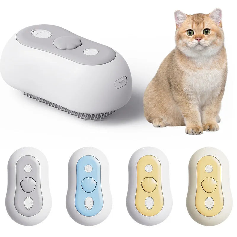 Pet spray cat cleaning massage comb with silicone brush head in beige yellow, blue, gray or orange colour options