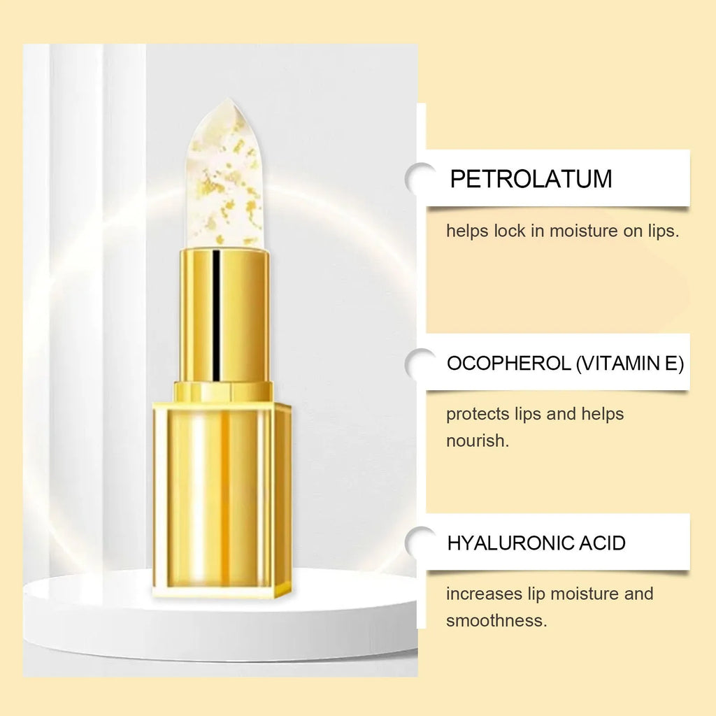 Gold foil nourishing lipstick in 3.5g stick with compact packaging