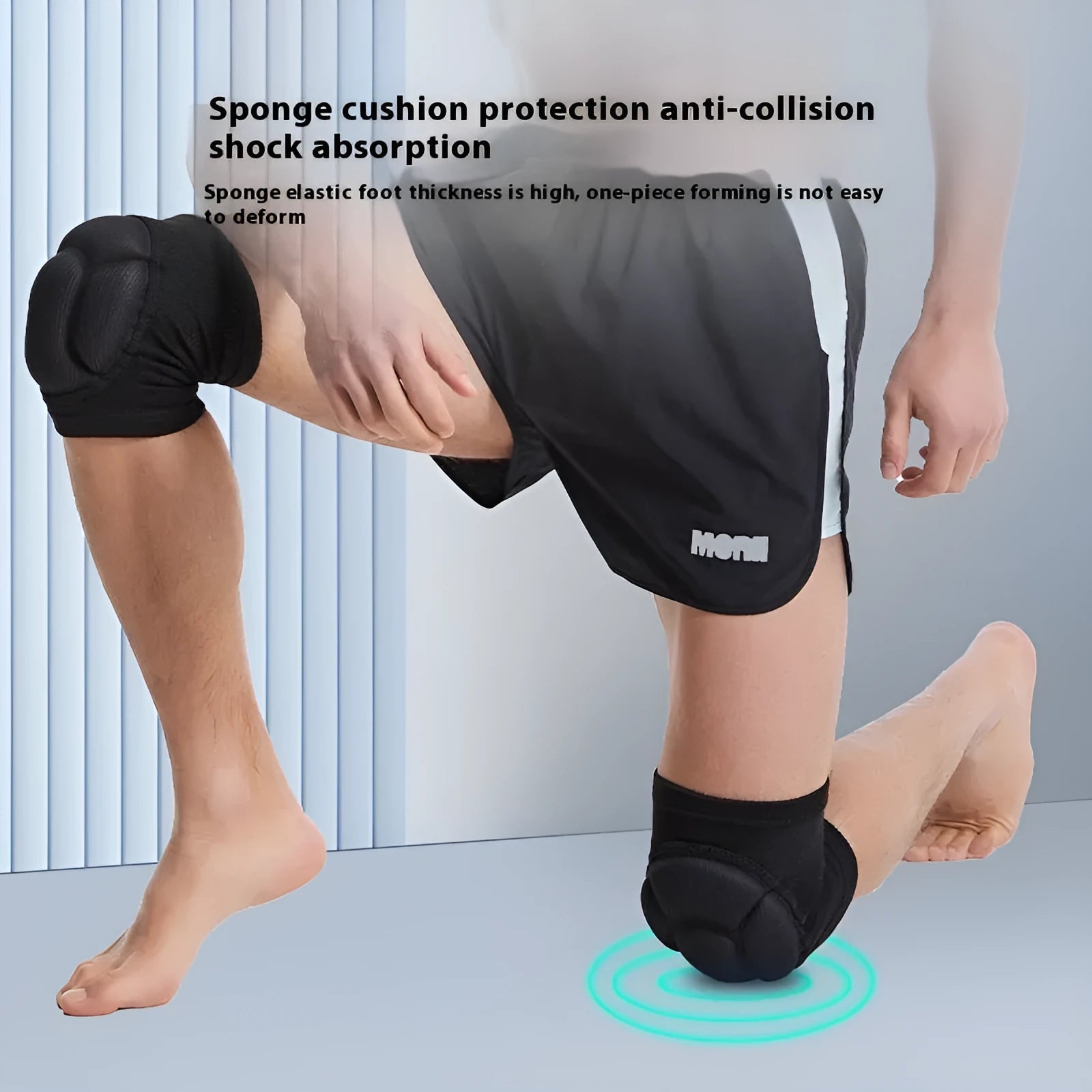 A pair of black breathable knee pads with thick sponge padding and adjustable straps for sports protection.