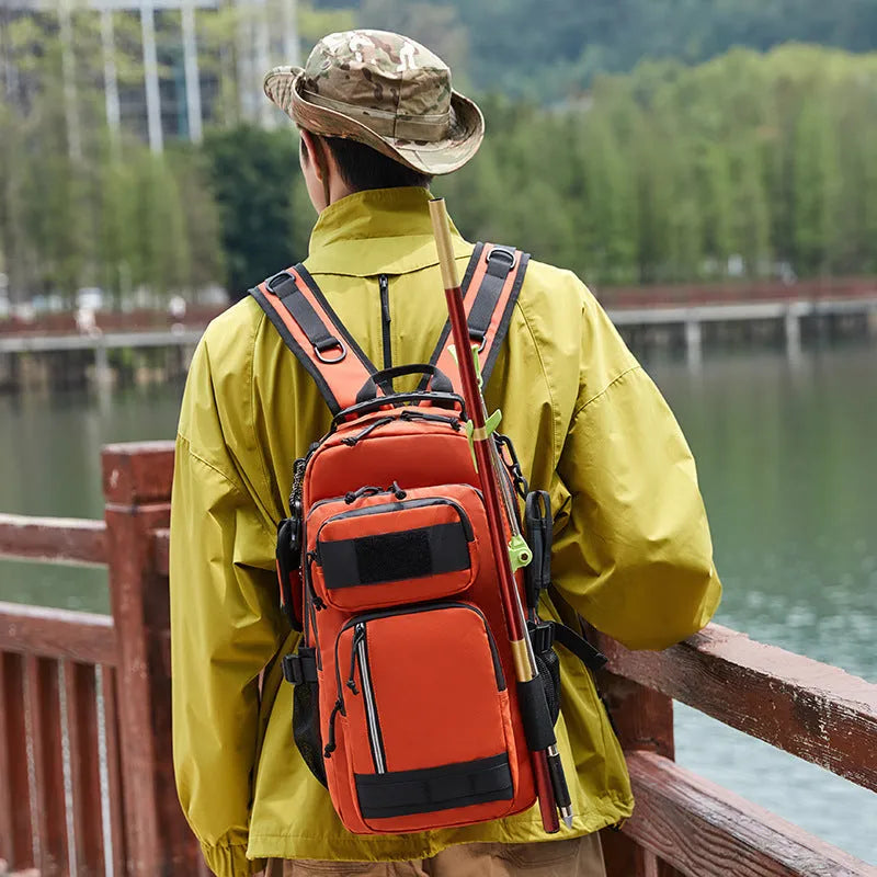 Large Derm outdoor backpack in black, shown with 20-35L capacity suitable for hiking and camping.