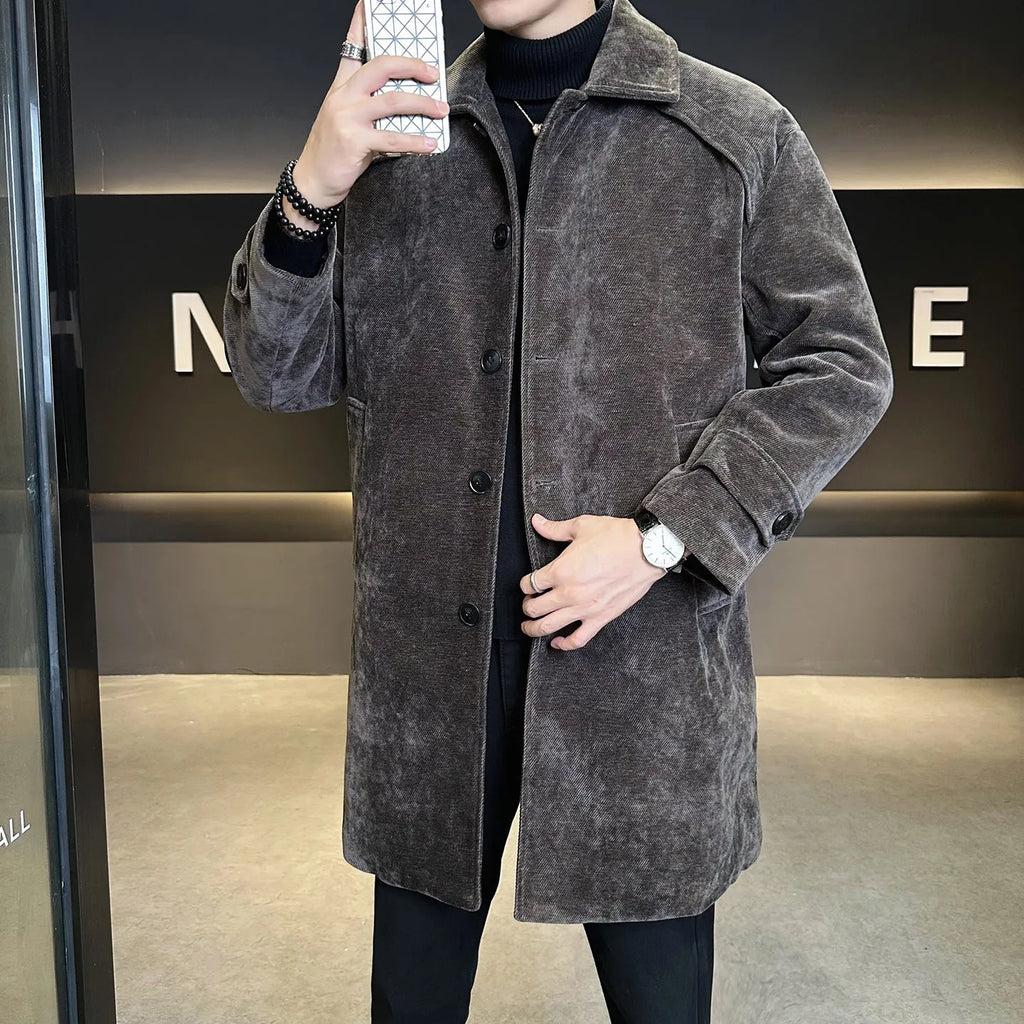 Long brown chenille cotton wool coat with thickened windproof jacket for winter