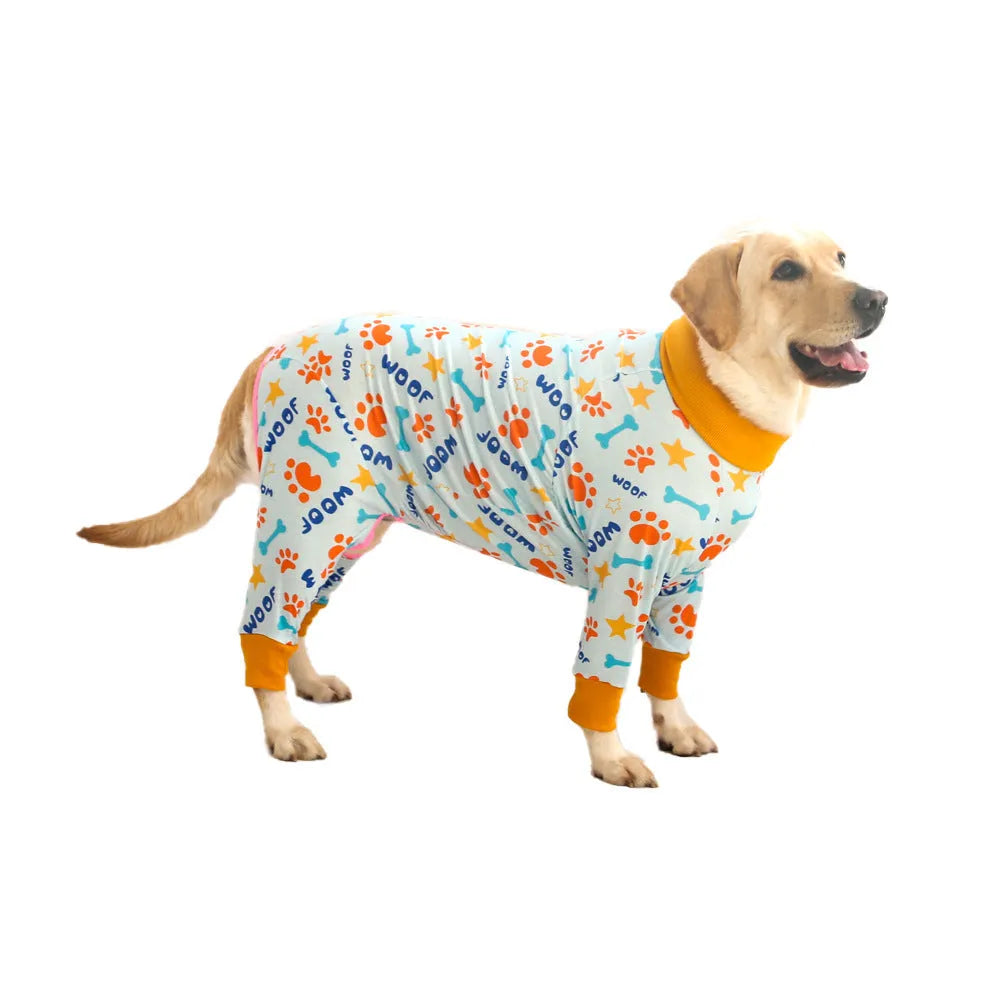 Cotton dog jumpsuit with four-legged design and cute print in multiple colour options