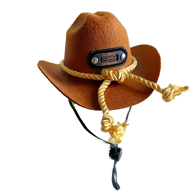 British cowboy hat for pets in non woven fabric with decorative velvet belt