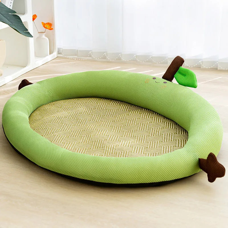 Green fruit pattern pet nest mat with raised backrest in large 65x50cm size