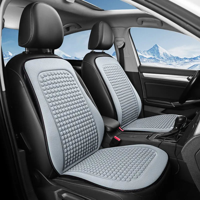 Cool silk tie-free massage seat cushion for car front single seat in Carbon Black, Fashion Gray, wine red, dark green, or eye-catching blue.