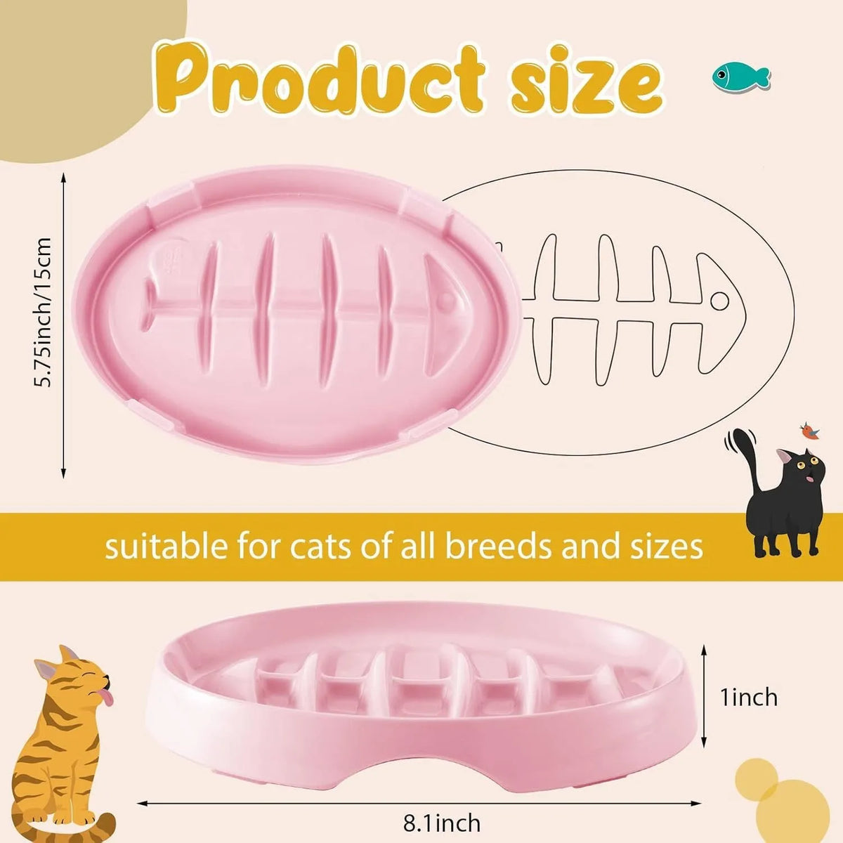 Green fishbone slow feeding plate for cats and small dogs, melamine material, 210mm size