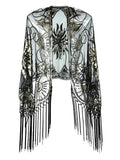 Flapper Gatsby party mesh short cover up dress accessory in abstract pattern with V-neck and zipper, black colour