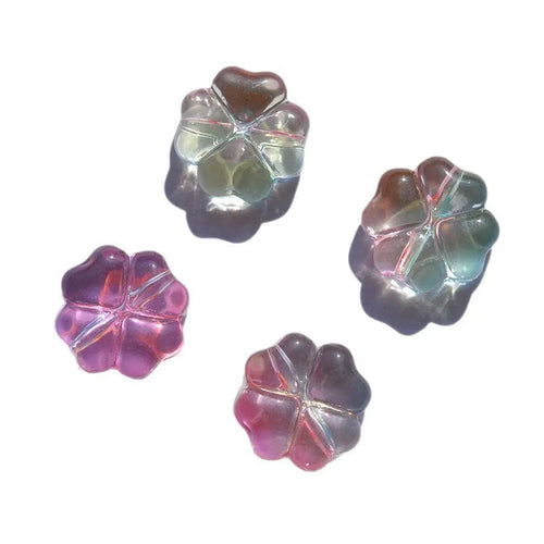 20 gradient colour 10mm crystal glass beads with four-leaf clover water droplet pattern and iridescent electroplated finish