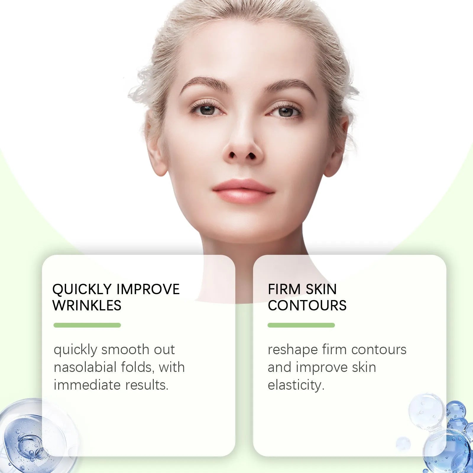 Two facial skincare patches with hyaluronic acid and collagen formula for firming treatment