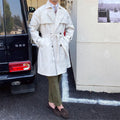 Women's mid-length double-breasted trench coat in beige, 65% cotton 35% polyester, commuting jacket