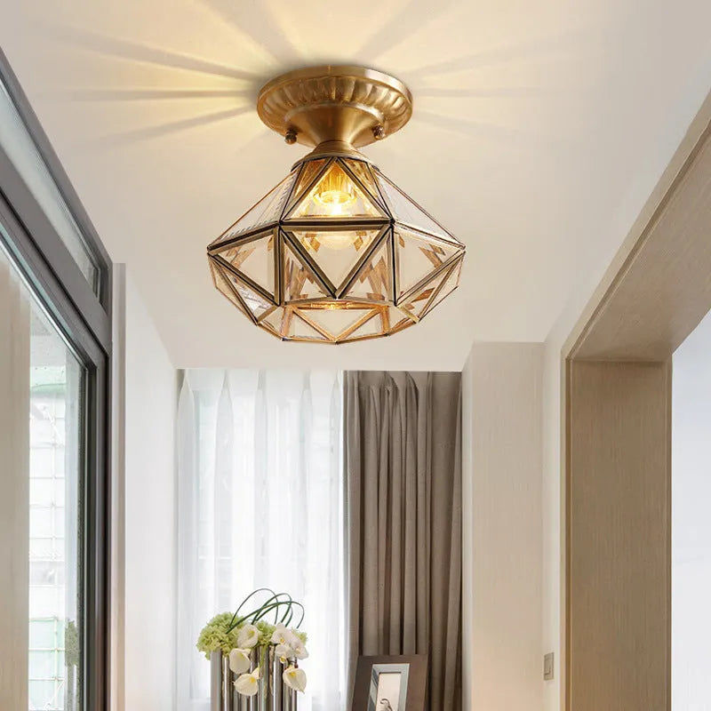 Minimalist Creative Pure Copper Ceiling Lamp for Bedroom Study Corridor Dining Room Entrance Balcony Exhibition Hall 220V American Style
