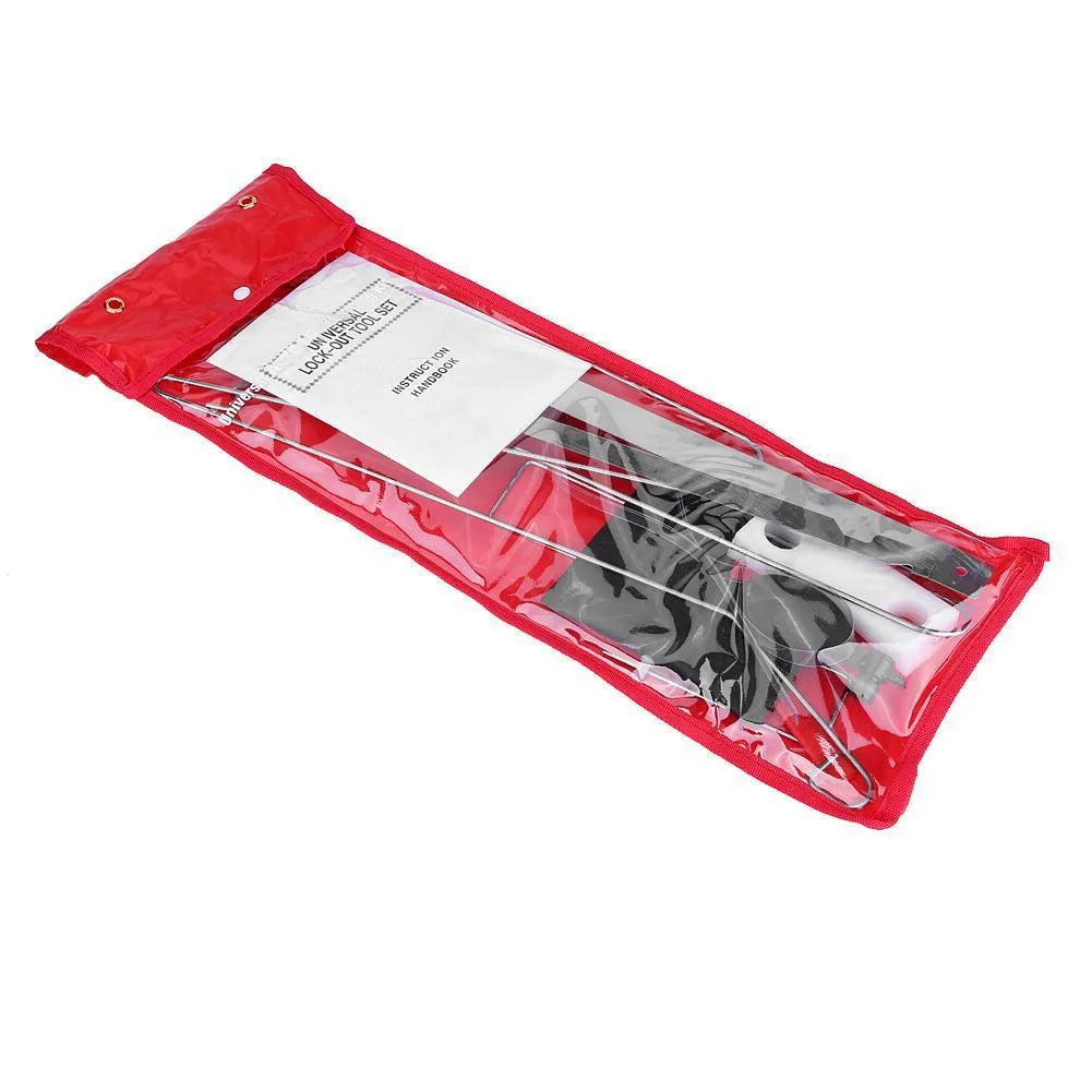 9-piece automotive tool set with air pump wedge, plastic wedges, metal hooks and crowbars