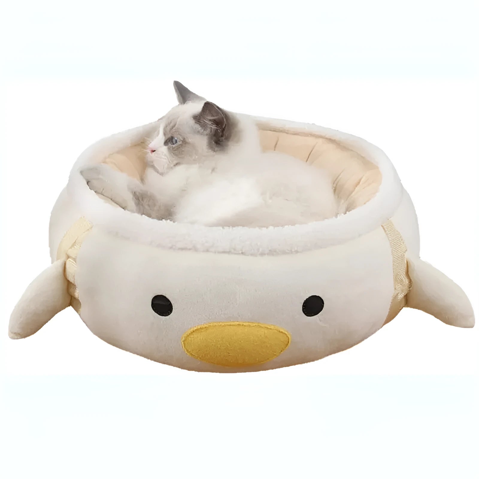 Green chick-shaped cat bed that can be used flat or hung as a hammock for a small cat.