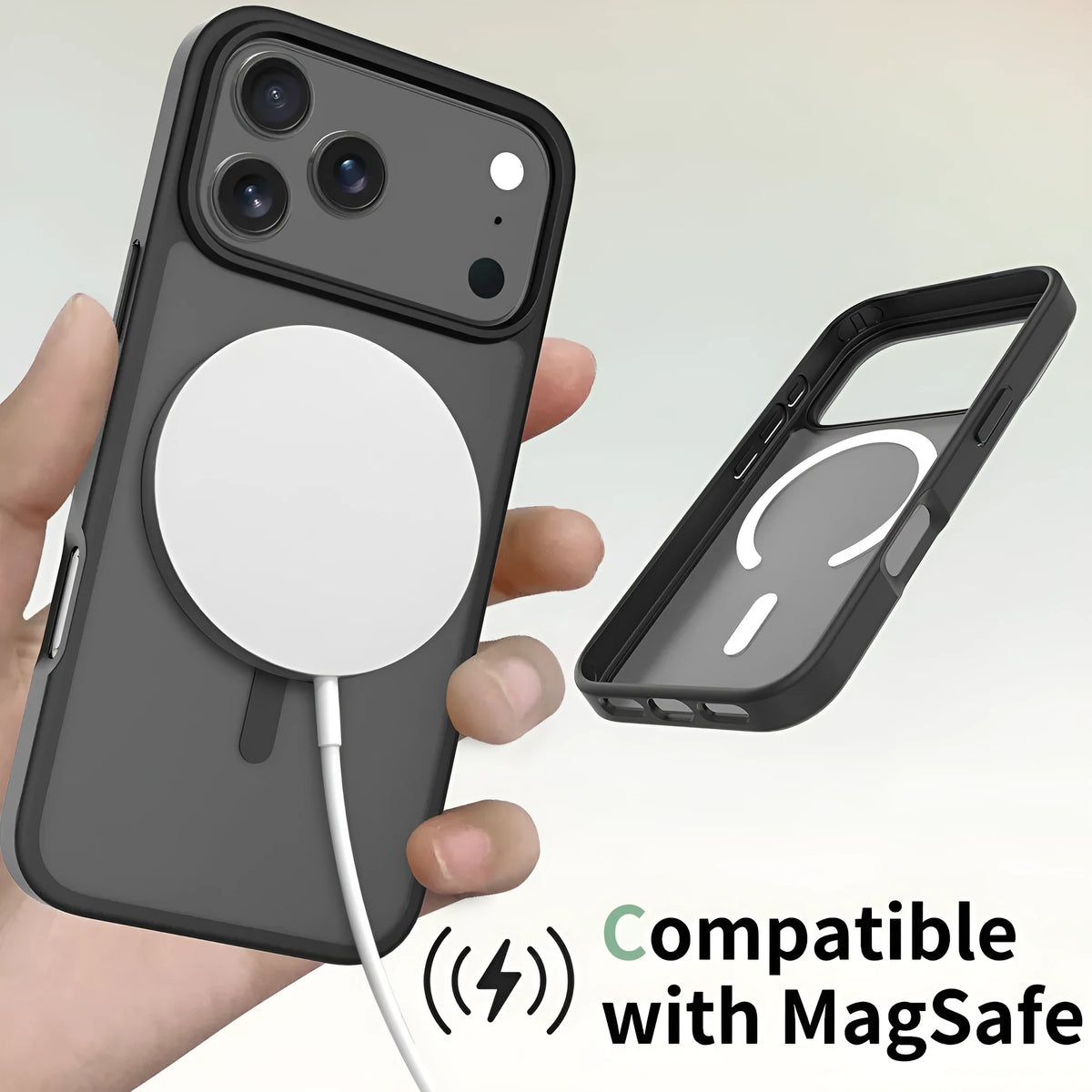 Frosted two-in-one anti-drop phone shell for Apple iPhone 16 and 17 series in black