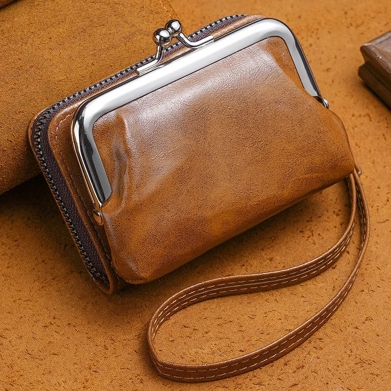 Ladies buckle coin purse with 4-inch metal clip showing zip closure in multiple colour options