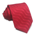 Men's striped polyester jacquard business tie in red, showing classic 8cm arrow shape.