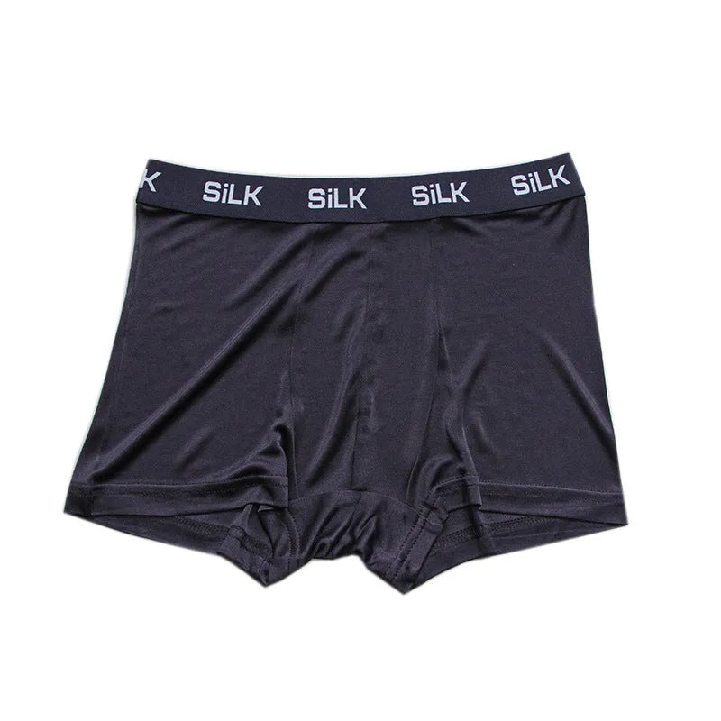 Men's silk casual shorts in navy blue with mid waist design and loose fit