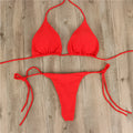 Halter neck tie bikini set for women in milk silk fabric, six colour options including black, white, red