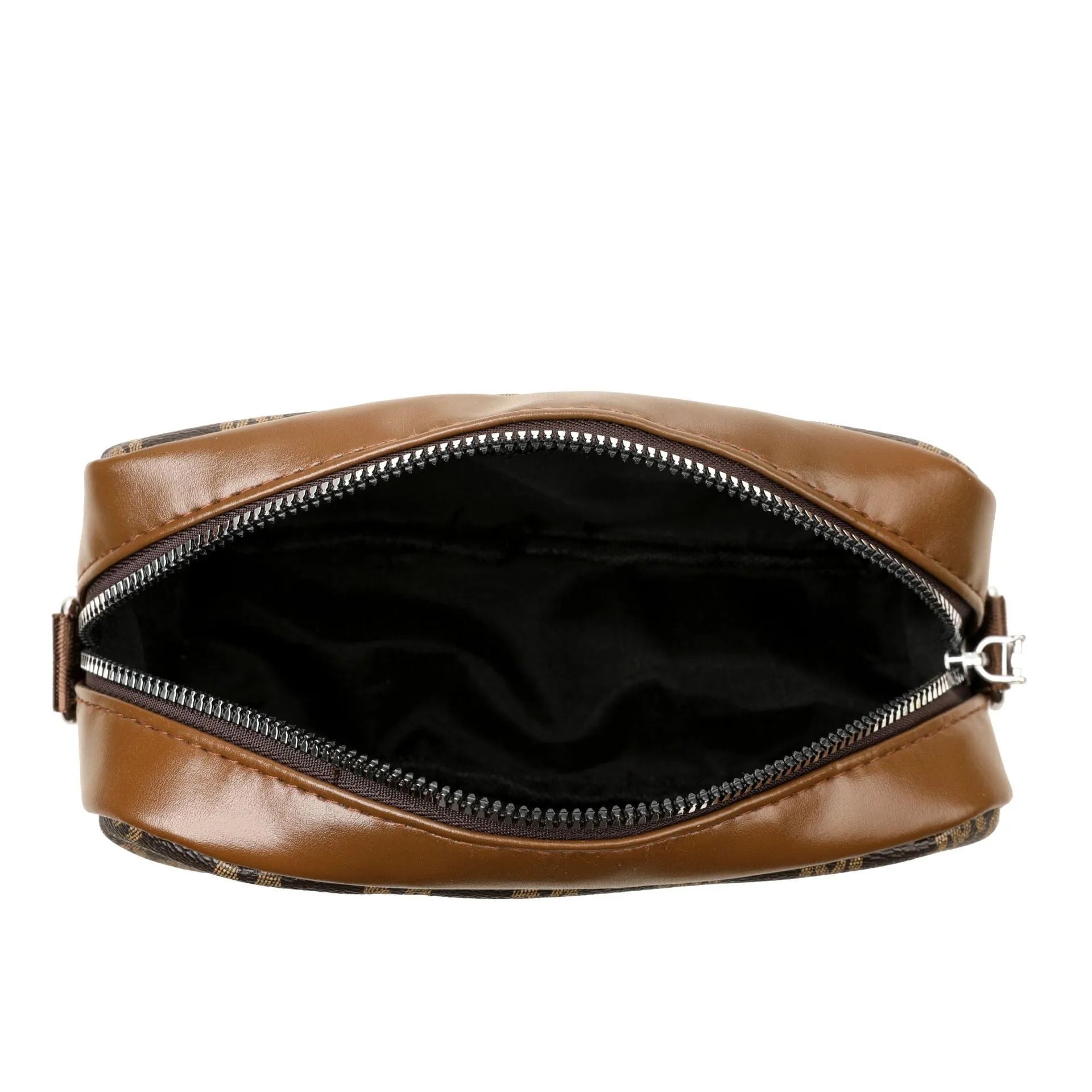 PU wide-strap crossbody bag with three-dimensional pocket in black, brown or white