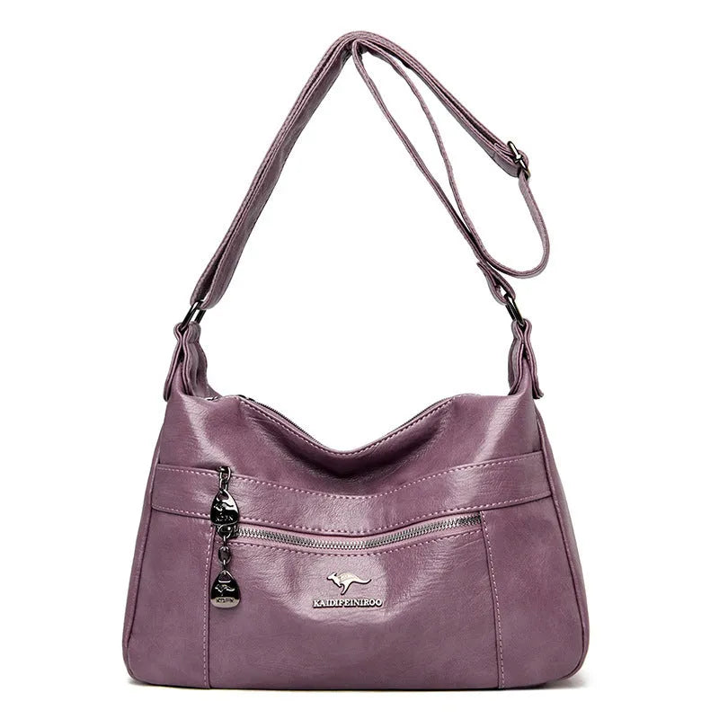 Women's large-capacity single-shoulder PU bag in black, yellow, grey, red, green, blue, or purple