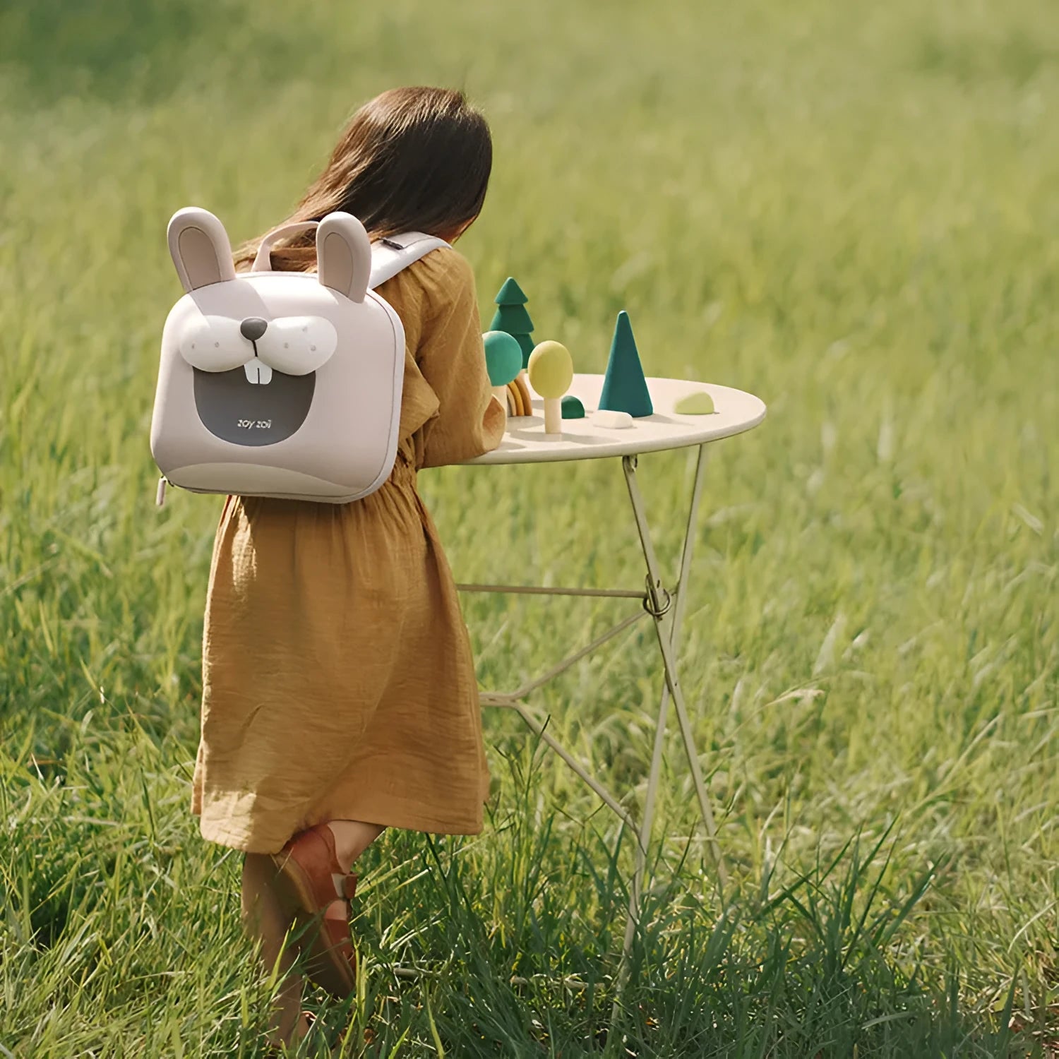 Cartoon bear animal school backpack with EVA spine support and adjustable strap in simple brown bear colour