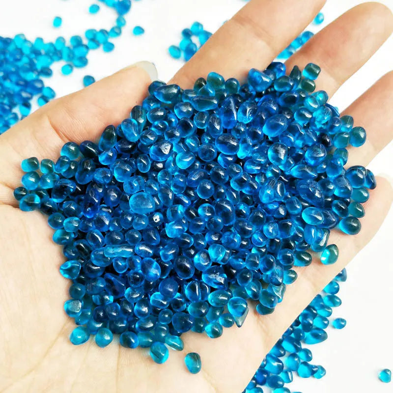 Sea blue glass sand beads 3-6mm round particles for fish tank landscaping decoration