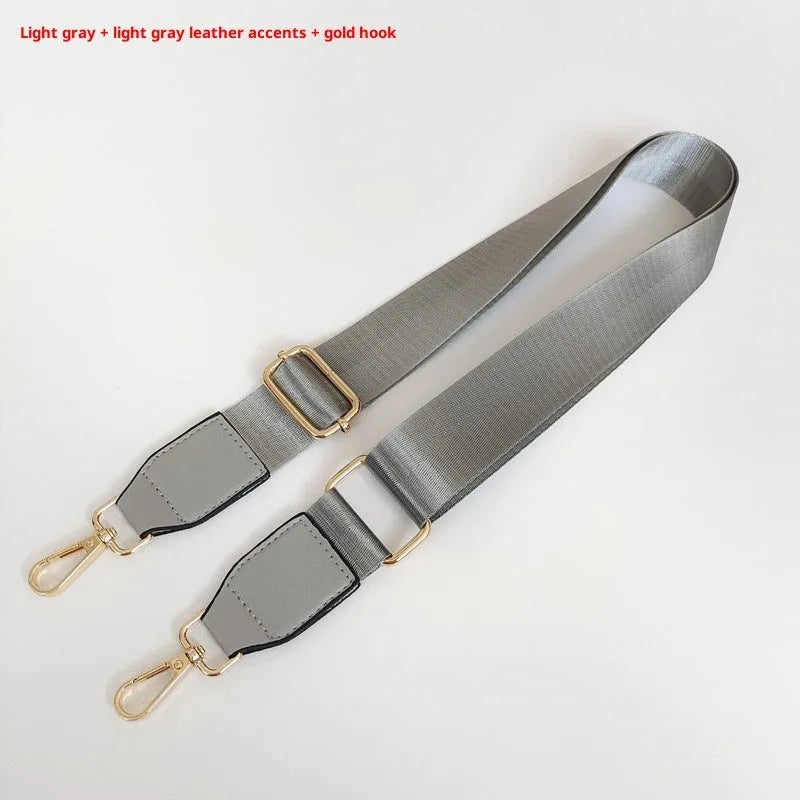Adjustable nylon shoulder strap with gold hook, shown in 22 colour options for women's bag replacement