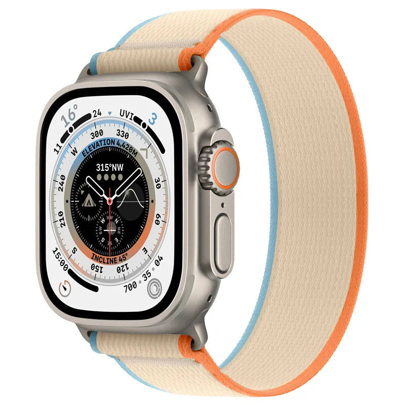 Nylon single ring integrated strap for Apple Watch in multiple colour options on a wrist