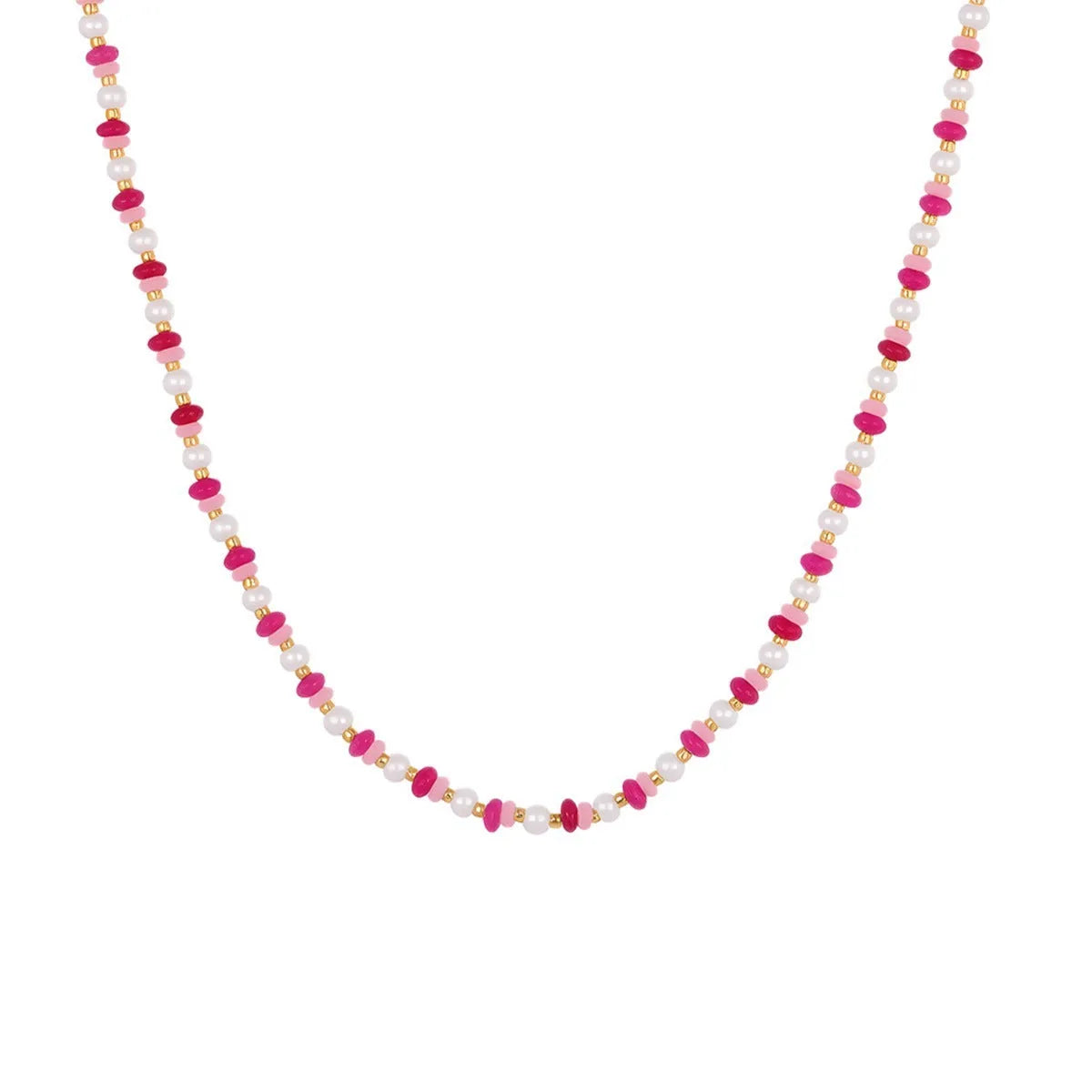 Sweet resin beaded necklace for women with geometric pendant, stainless steel chain, pink beads