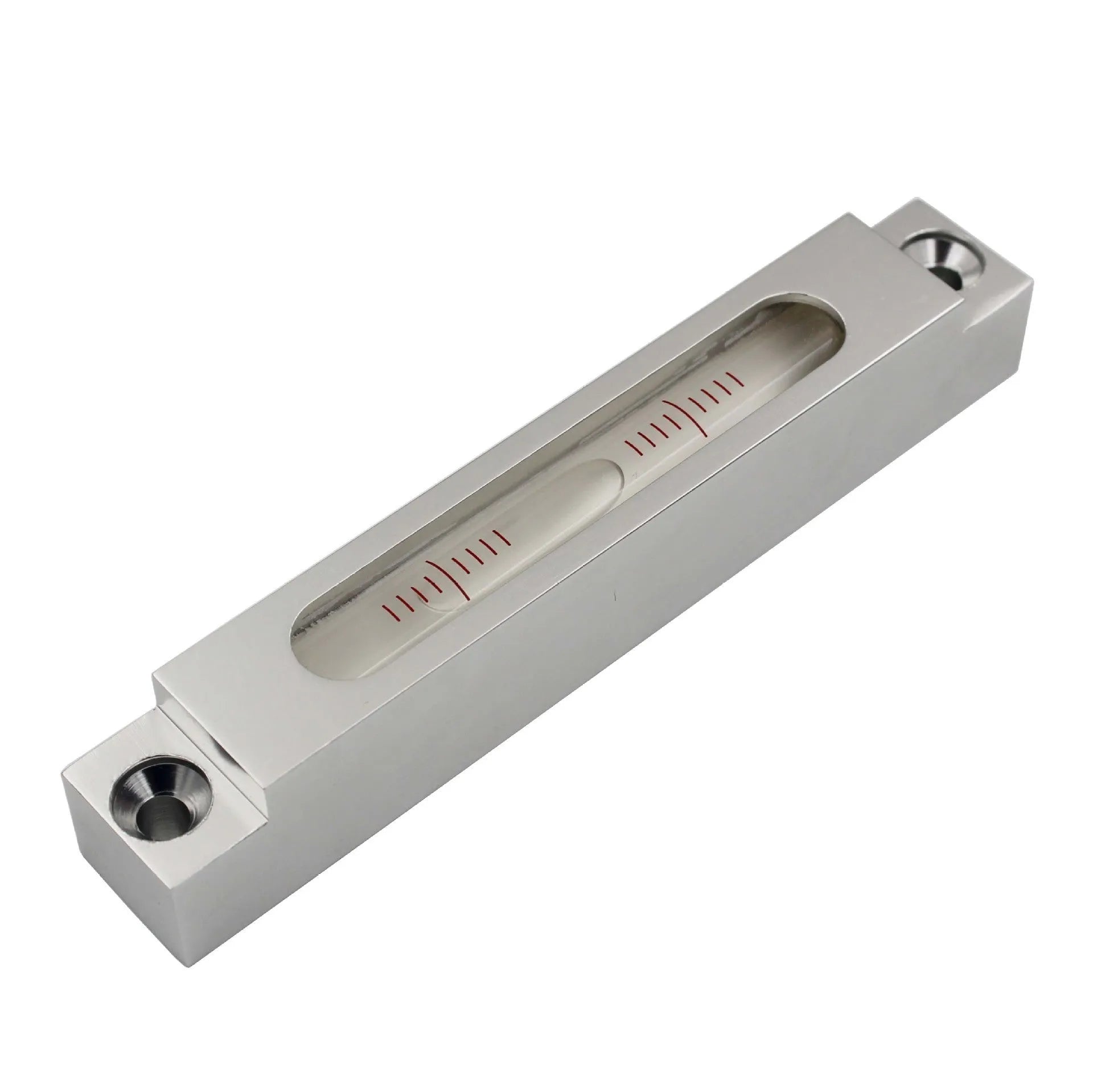 Compact metal and glass spirit level measuring 132mm with visible bubble vial containing 500 bubbles