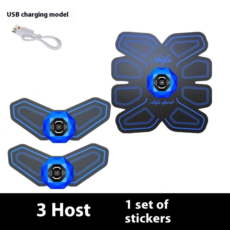 Eight-piece abdominal muscle waist reduction body sculpting massage patch set showing multiple colour options