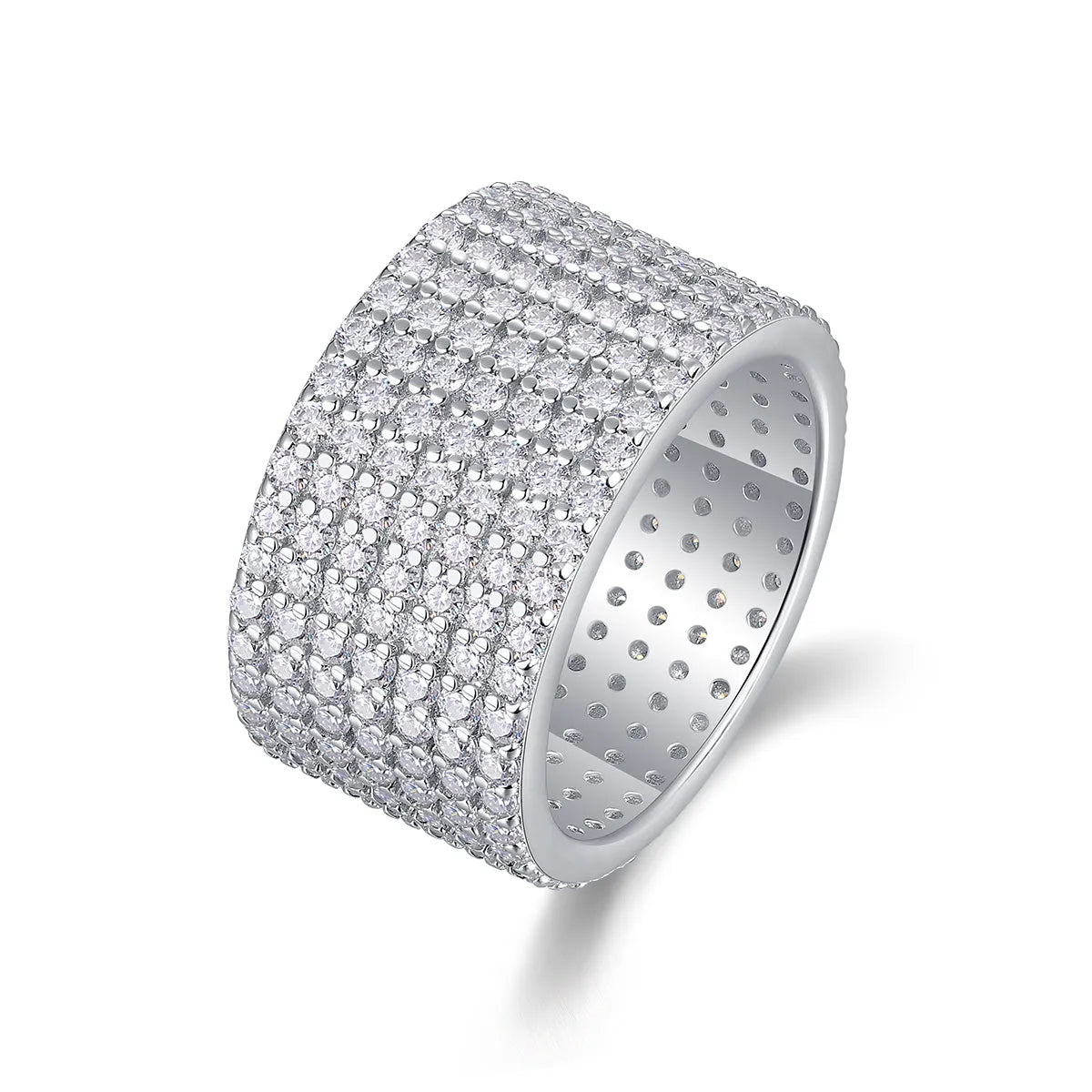 Starry River wedding ring set with moissanite stone in S925 silver with platinum plating, gift box packaging