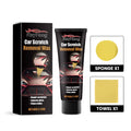 Car scratch repair kit showing 60g wax container, sponge applicator, and polishing towel