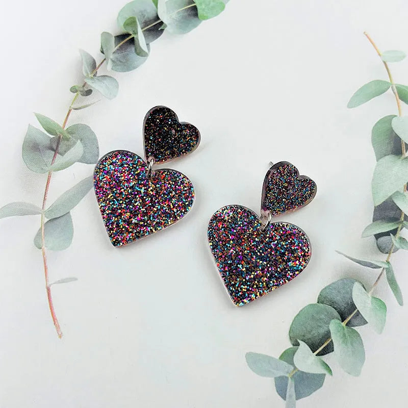 Acrylic geometric love earrings for women in picture colour, lightweight fashion jewellery