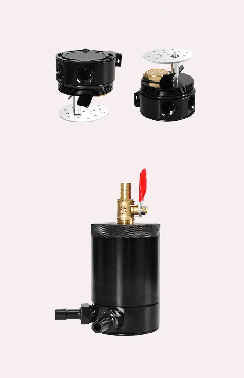 Aluminium automotive machine oil pot with two-hole design and oil-free valve