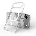 Transparent magnetic phone case for iPhone 17 series showing shockproof design and magnetic mounting capability