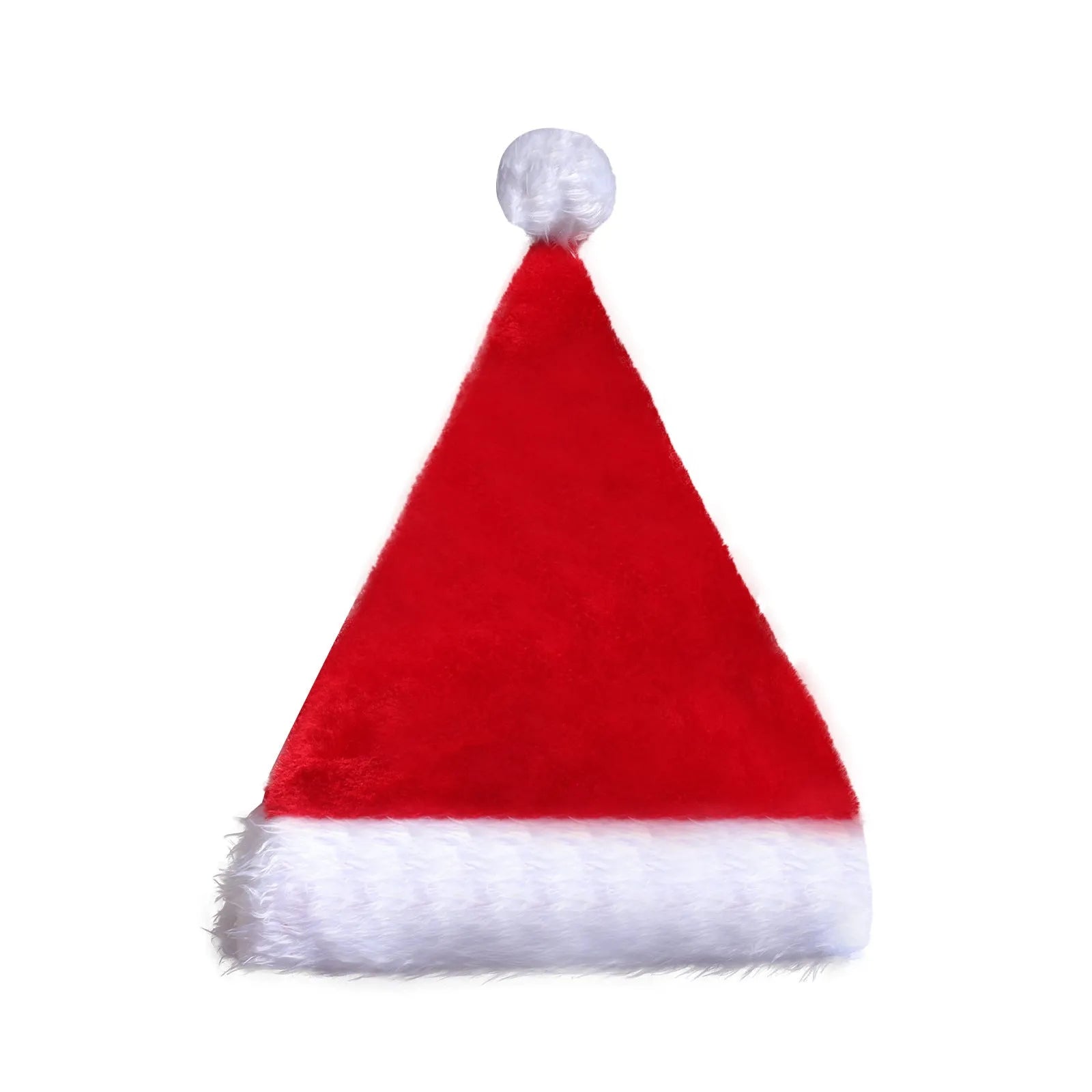 Red and white plush Santa hat with multicoloured LED lights illuminated around the brim