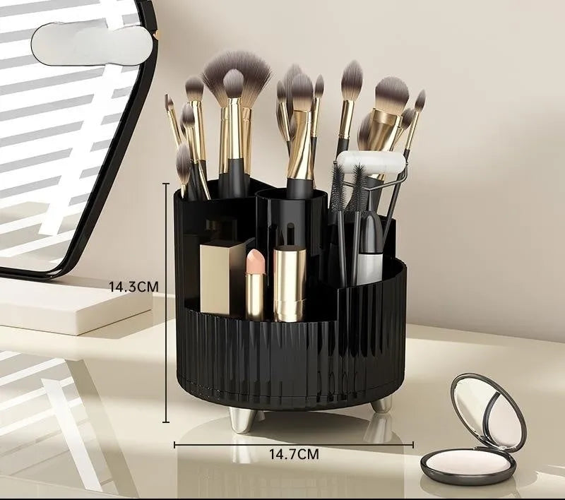 Rotating cosmetics storage box organiser for make-up brushes and lipsticks in modern simple style
