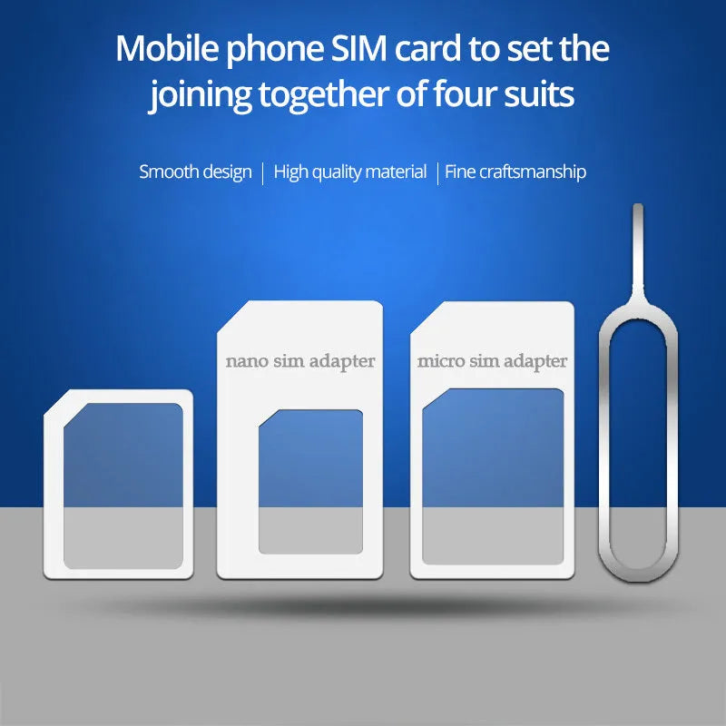SIM restore four-in-one set showing three SIM adapters and card picking pin in black or white