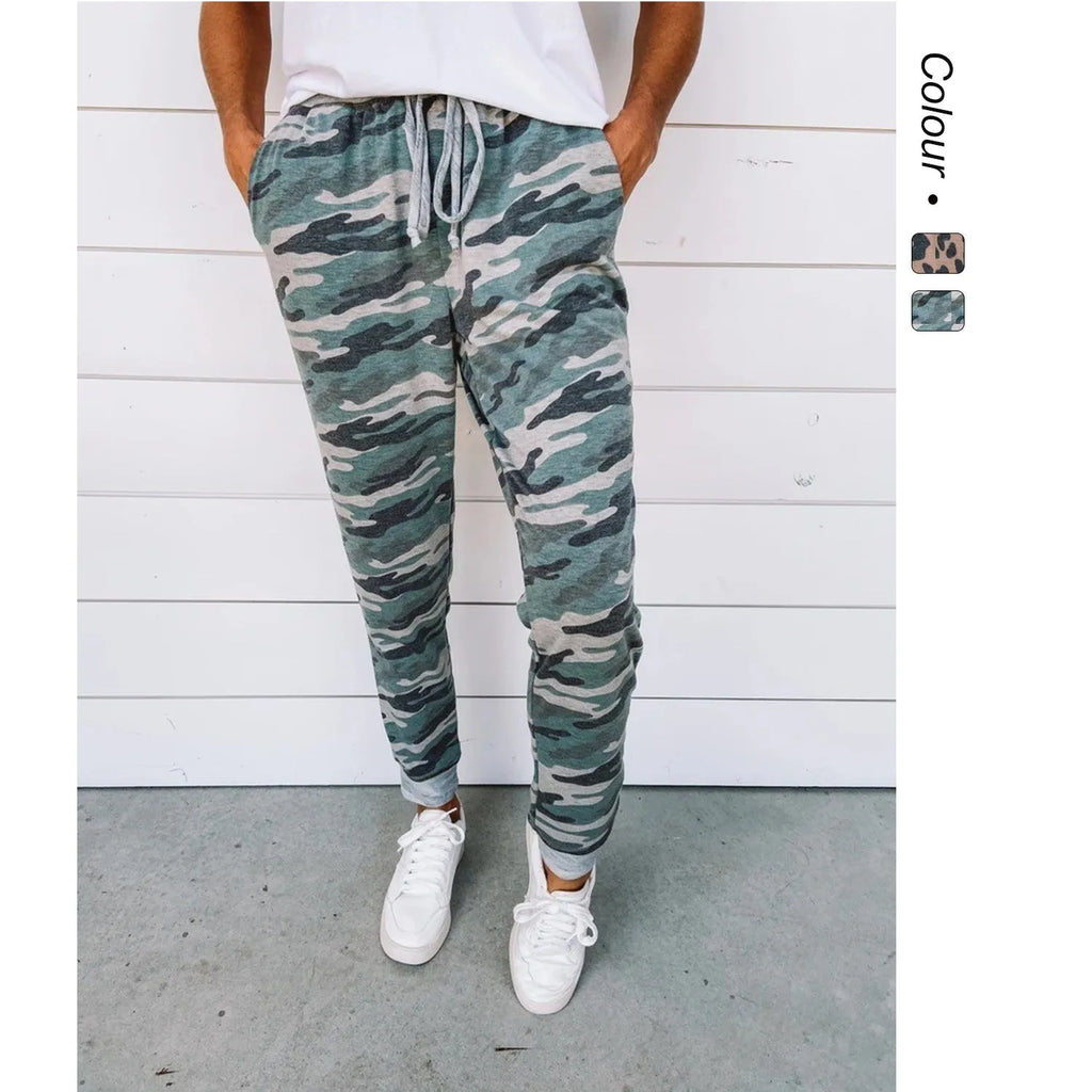 Fashionable leopard print mid-rise casual pants with pencil leg cut