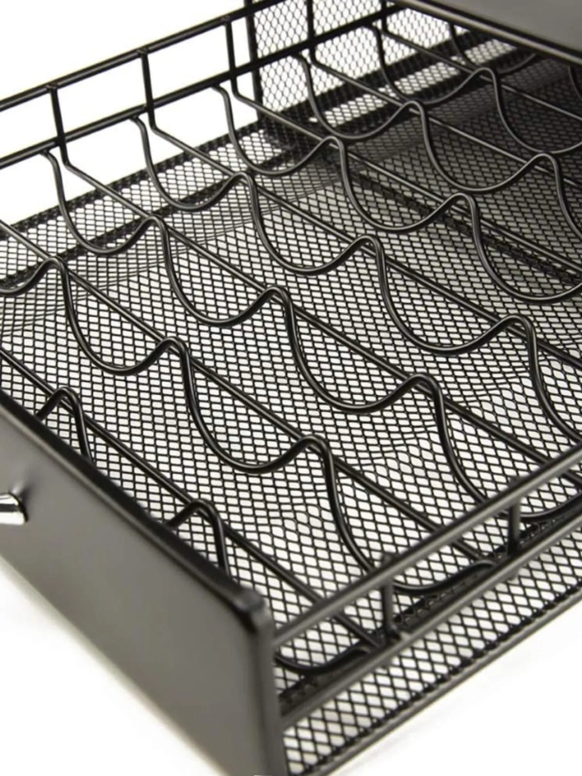 Coffee capsule storage drawer with tempered glass top, holding 40 capsules, black handle, modern simplicity style