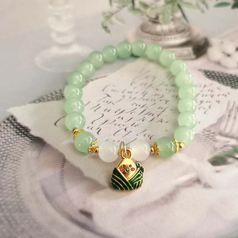 Chinese style bamboo leaf glass bracelet for women with manual craftsmanship.