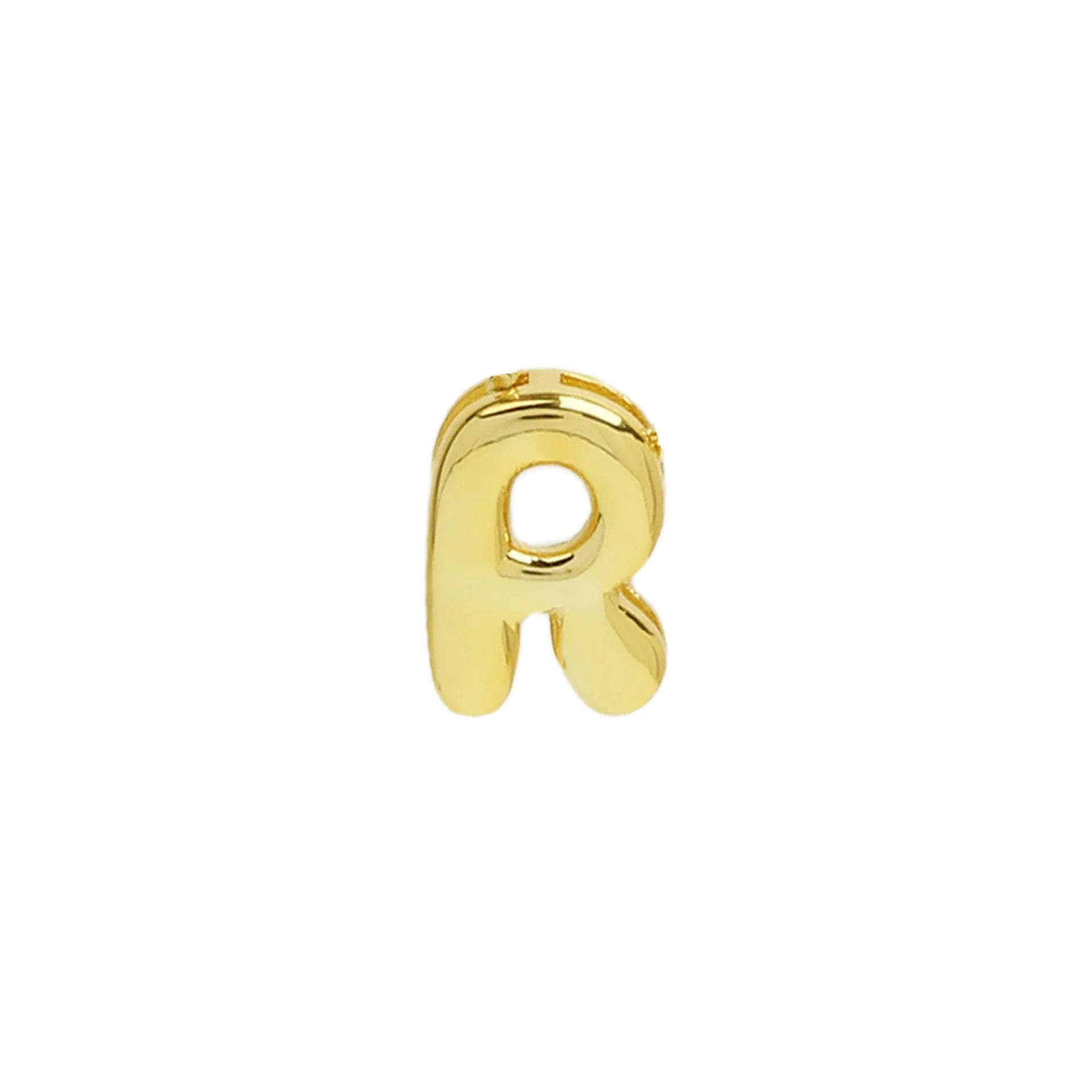 18k brass smooth surface bubble DIY letter bracelet with gold electroplated finish and letter pendant on white background