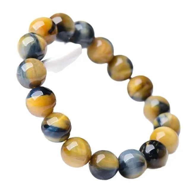 Handmade fantasy tiger eye agate bracelet with geometric round beads in natural stone patterns