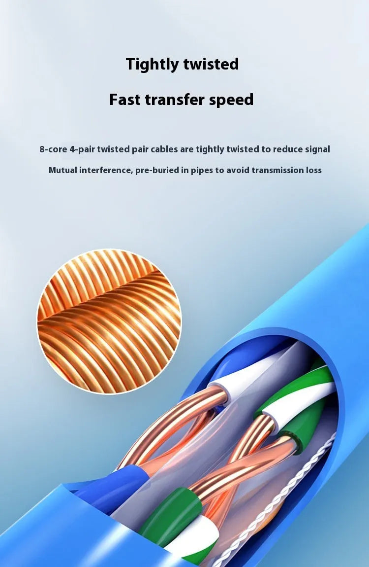 Blue oxygen-free copper Cat6 ethernet cable on a 305-metre reel