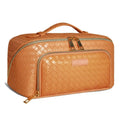 Large-capacity waterproof PU cosmetic organiser bag with multiple pockets and metal zipper in orange colour