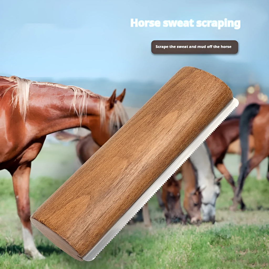 20cm solid wood serrated sweat scraper for horse grooming cleaning